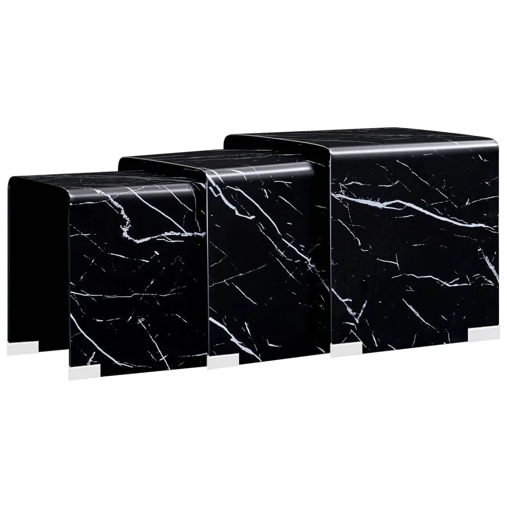 vidaXL kohvilauad 3 tk must marmorefekt 42x42x41,5 cm karastatud klaas
