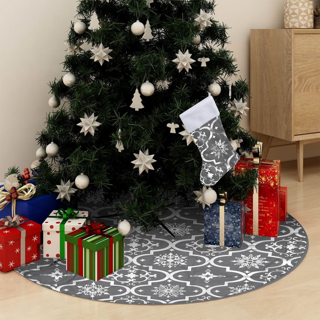 vidaXL luksuslik jõulupuu alune lina, sokiga, hall, 122 cm, kangas