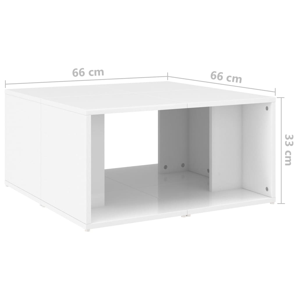 vidaXL kohvilaud 4 tk, kõrgläikega, valge, 33x33x33 cm, puitlaastplaat