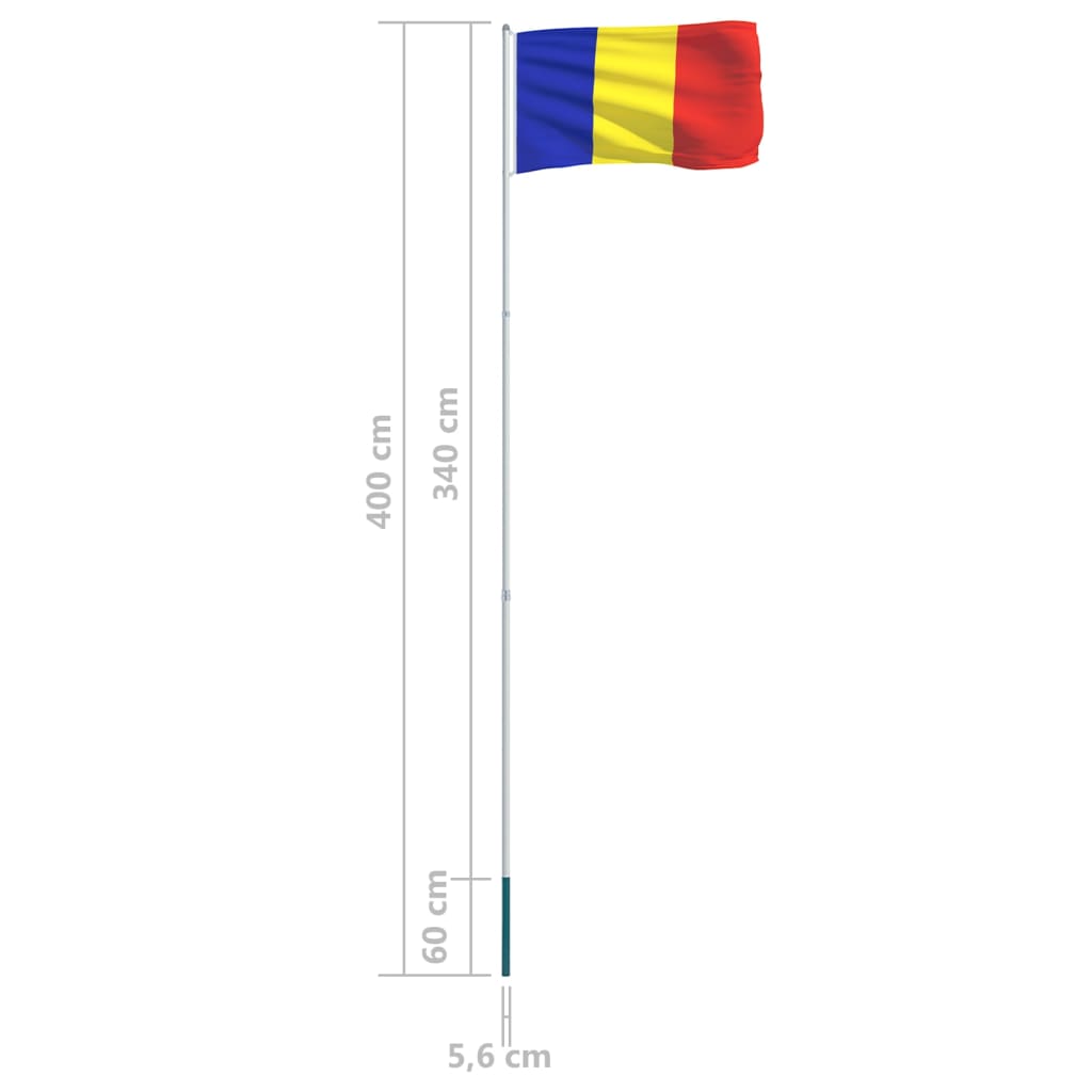 vidaXL Rumeenia lipp ja lipumast, alumiinium, 4 m