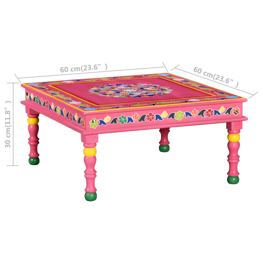 vidaXL kohvilaud, mangopuidust, roosa, käsitsi värvitud