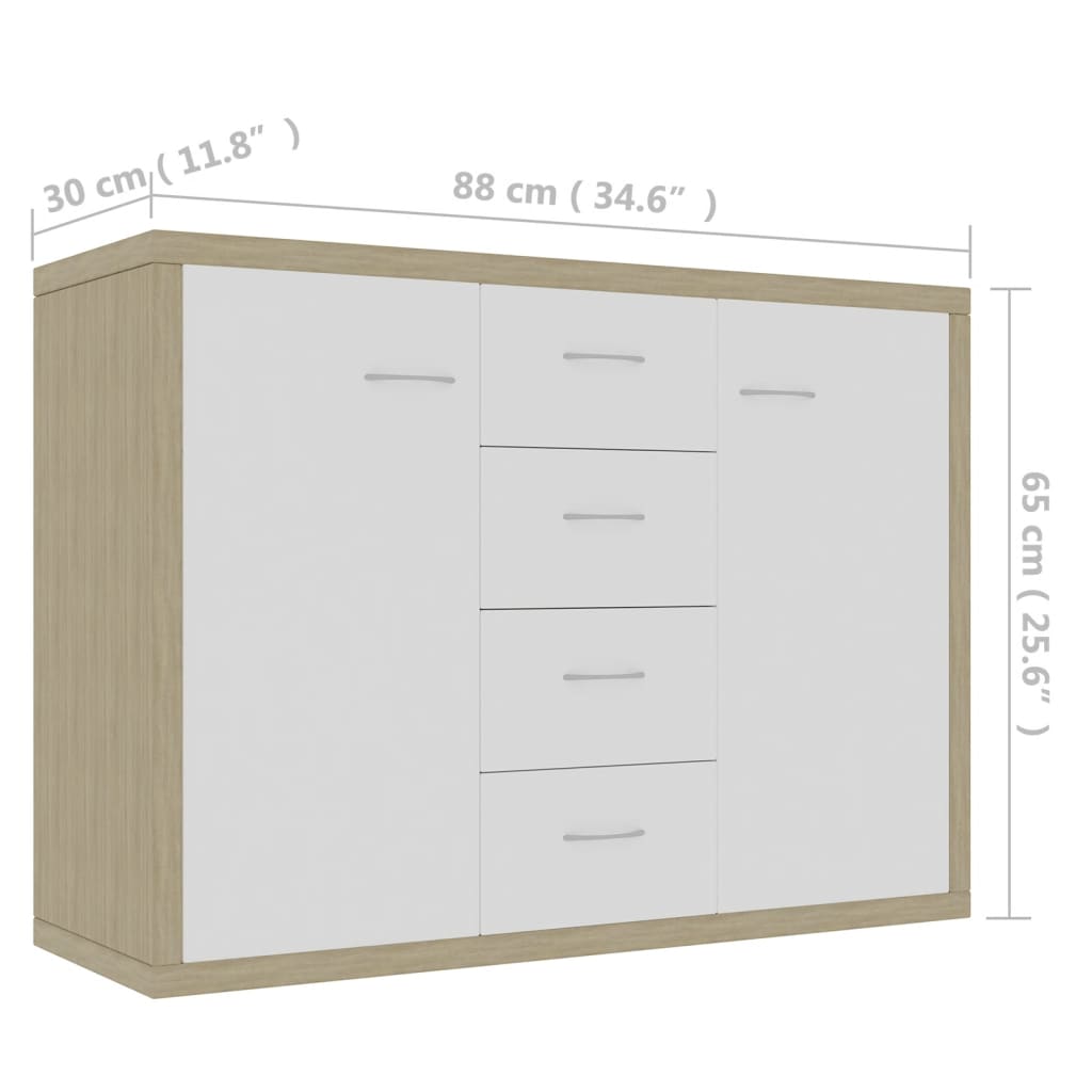 vidaXL puhvetkapp, valge ja Sonoma tamm, 88x30x65 cm puitlaastplaat