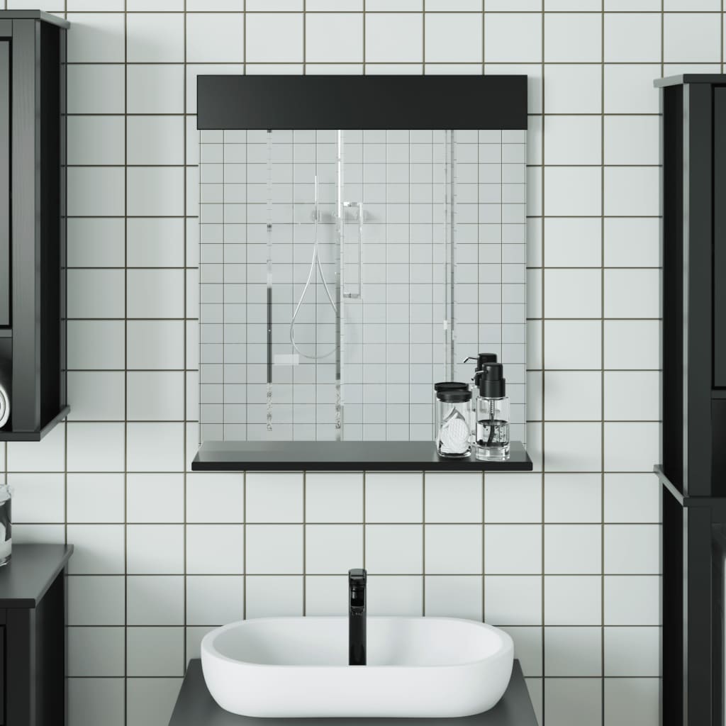 vidaXL vannitoapeegel koos riiuliga "BERG" must, 60x12x70 cm, täispuit