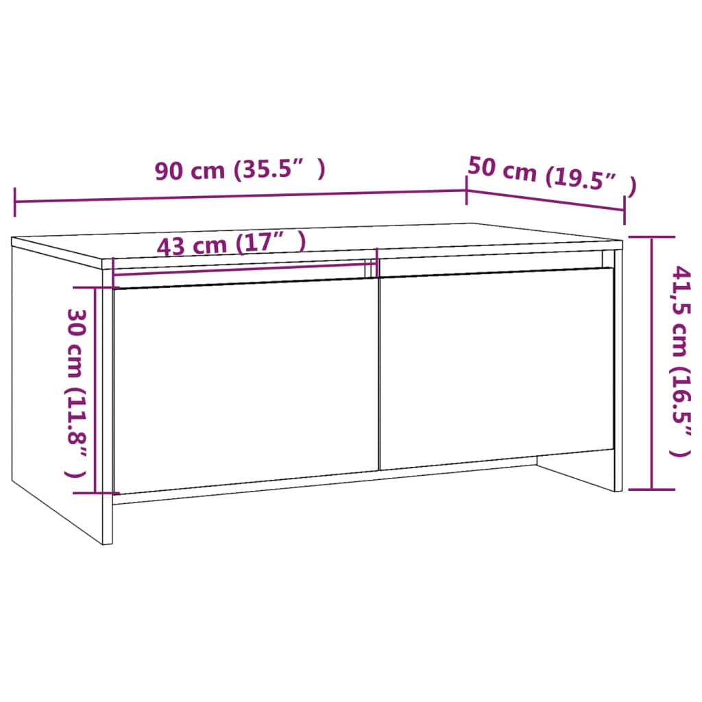 vidaXL kohvilaud, kõrgläikega valge, 90 x 50 x 41,5 cm, puitlaastplaat