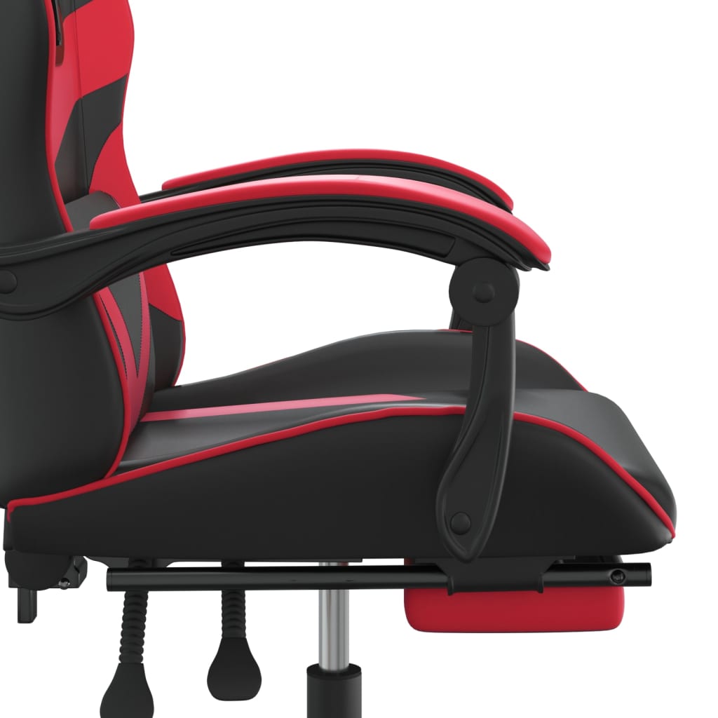vidaXL pööratav mänguritool jalatoega, must ja punane, kunstnahk