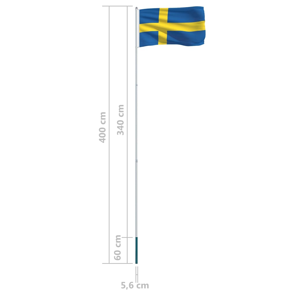 vidaXL Rootsi lipp ja lipumast, alumiinium, 4 m