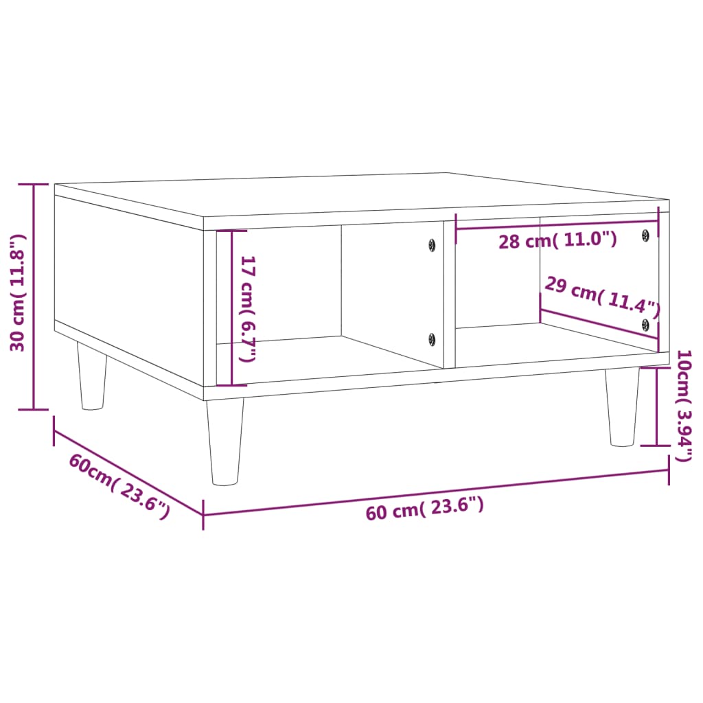 vidaXL kohvilaud, suitsutatud tamm, 60x60x30 cm, puitlaastplaat