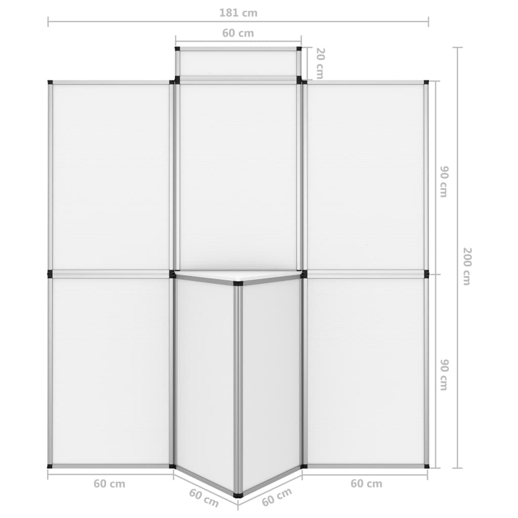 vidaXL 8 paneeliga kokkupandav messisein laud, 181 x 200 cm, valge