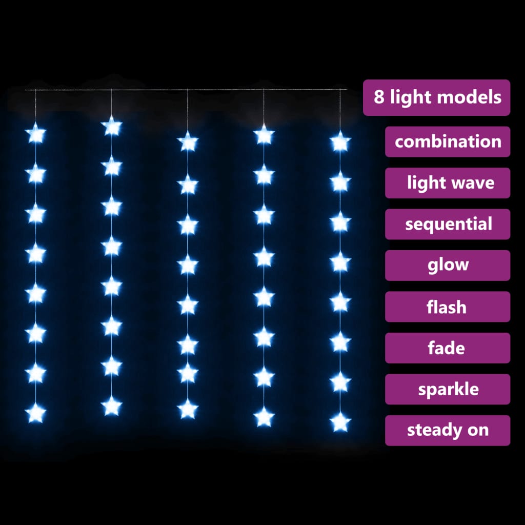 vidaXL LED-valguskardin tähtedega, 200 LEDi, sinine, 8 funktsiooni