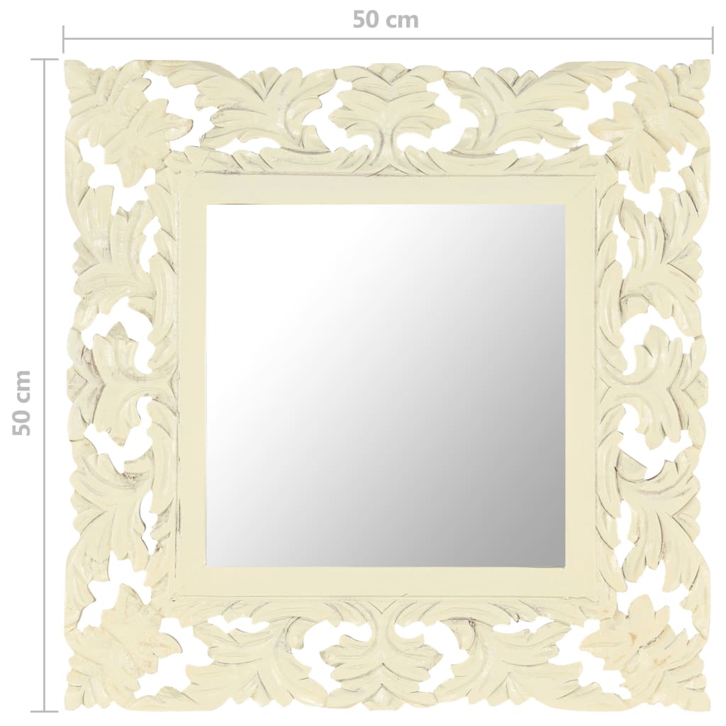 vidaXL, käsitsi nikerdatud peegel, valge, 50 x 50 cm, mangopuit
