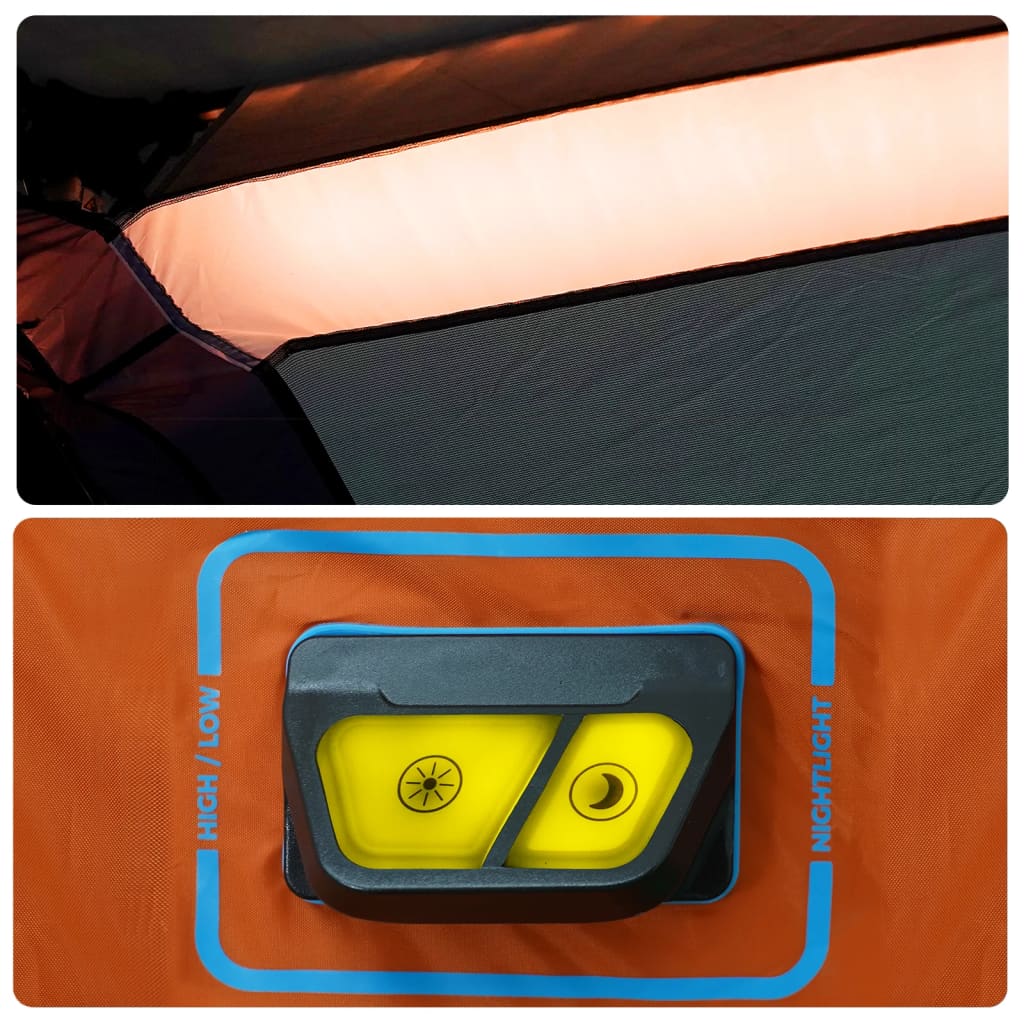 vidaXL matkatelk LED-tuledega 9-kohaline hall/oranž