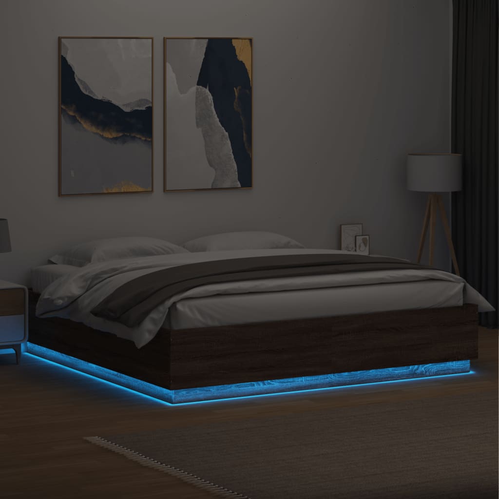 vidaXL voodiraam LED-tuledega, pruun tamm, 180 x 200 cm, tehispuit