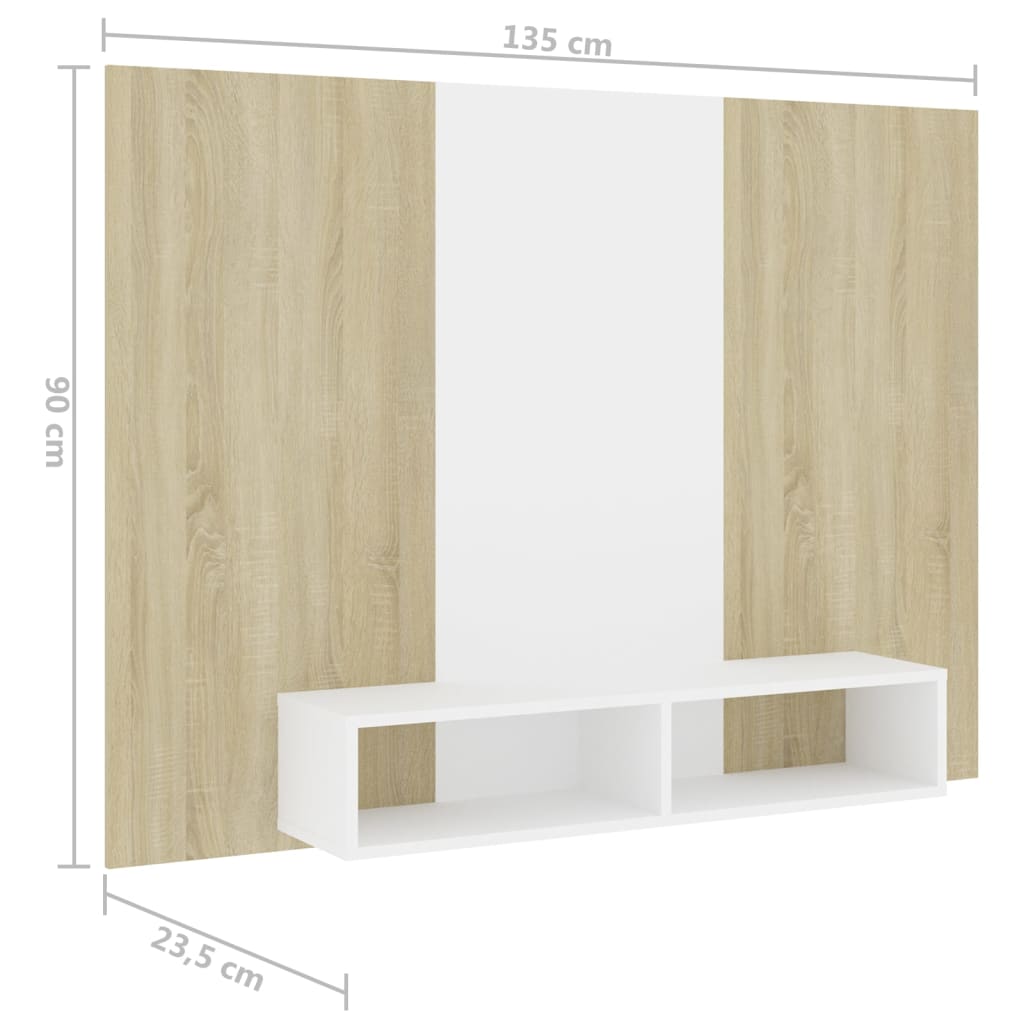 vidaXL TV-seinakapp, valge Sonoma tamm, 135x23,5x90 cm, puitlaastplaat