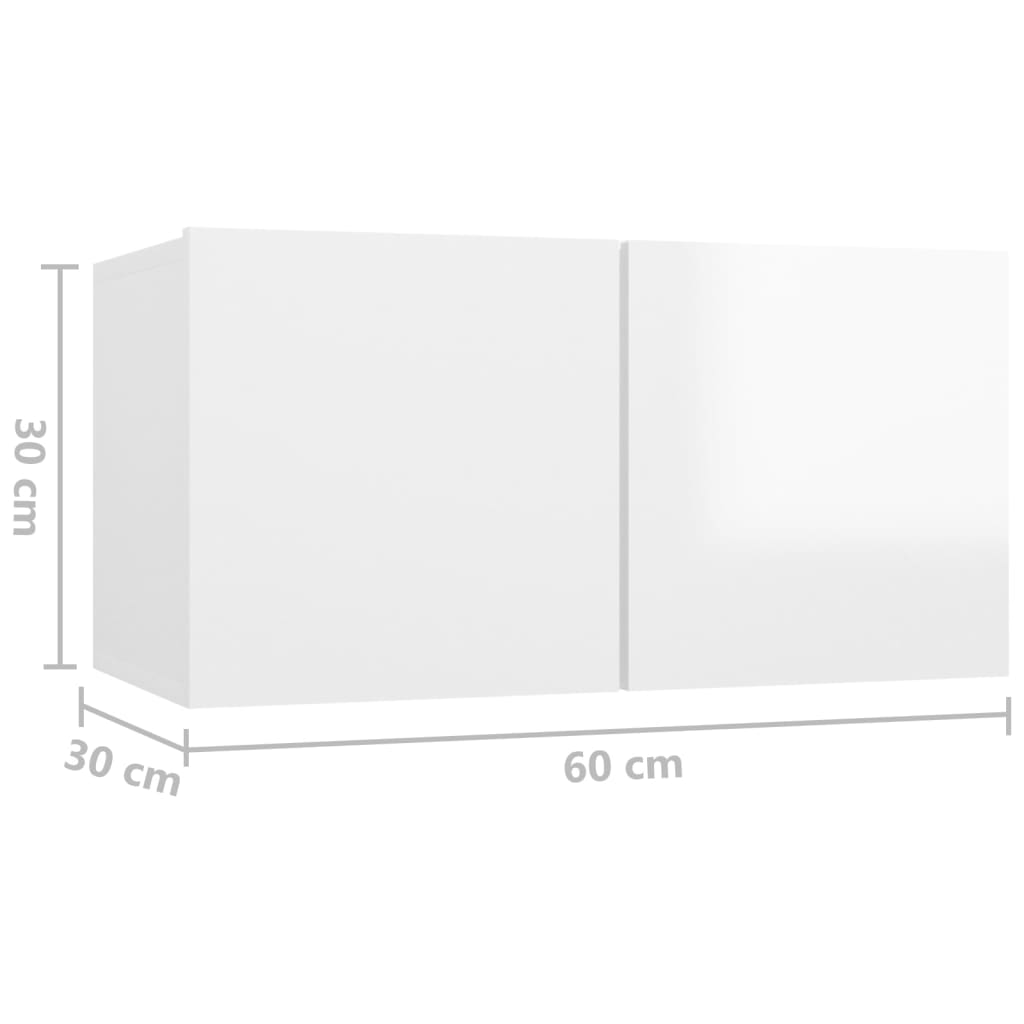vidaXL seina telerikapid 3 tk, kõrgläikega, valge 60x30x30 cm