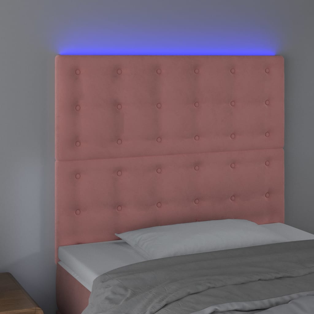 vidaXL LED-voodipeats, roosa, 100x5x118/128 cm, samet