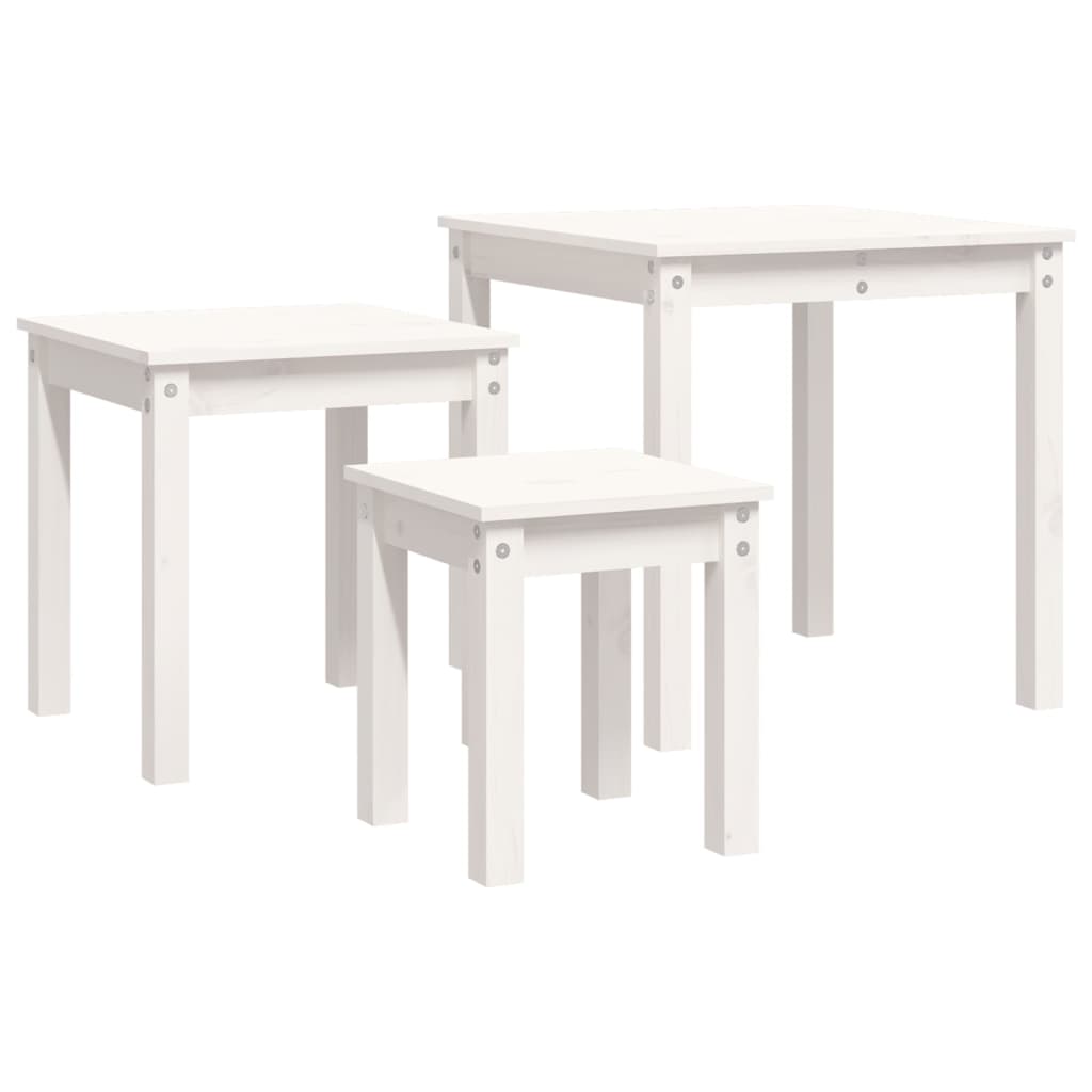 vidaXL üksteise alla mahtuvad lauad, 3 tk, valge, männipuit