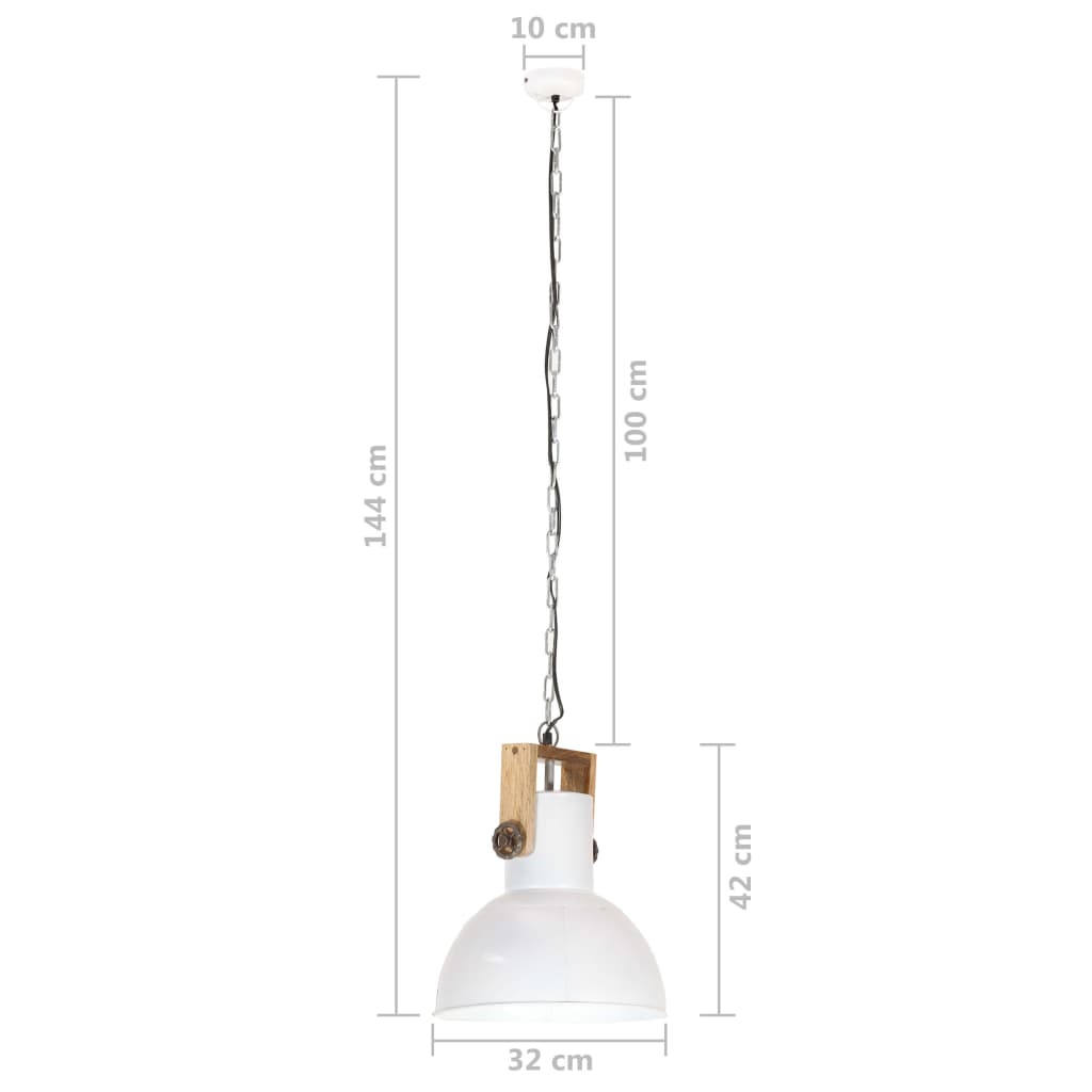 vidaXL tööstuslik laelamp 25 W valge, ümmargune, mangopuit 32 cm E27