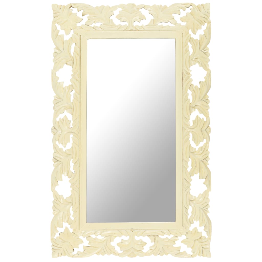 vidaXL, käsitsi nikerdatud peegel, valge, 80 x 50 cm, mangopuit