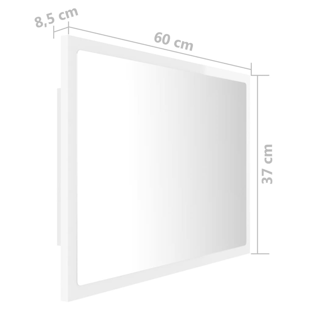 vidaXL LED vannitoa peeglikapp, kõrgläikega valge, 60x8,5x37cm, akrüül