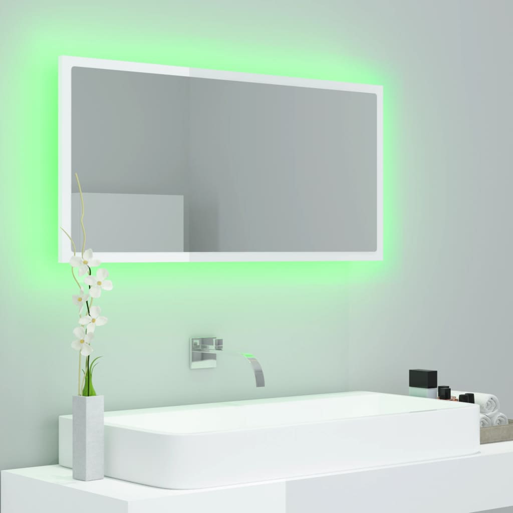 vidaXL LED vannitoa peeglikapp, kõrgläikega valge, 90x8,5x37cm, akrüül