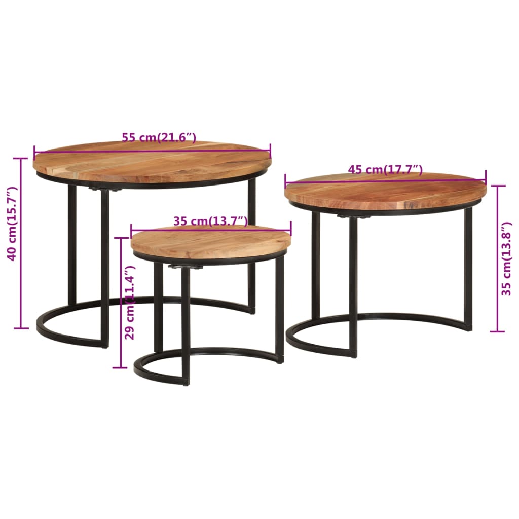 vidaXL üksteise alla mahtuvate laudade komplekt, 3 tk, akaatsiapuit