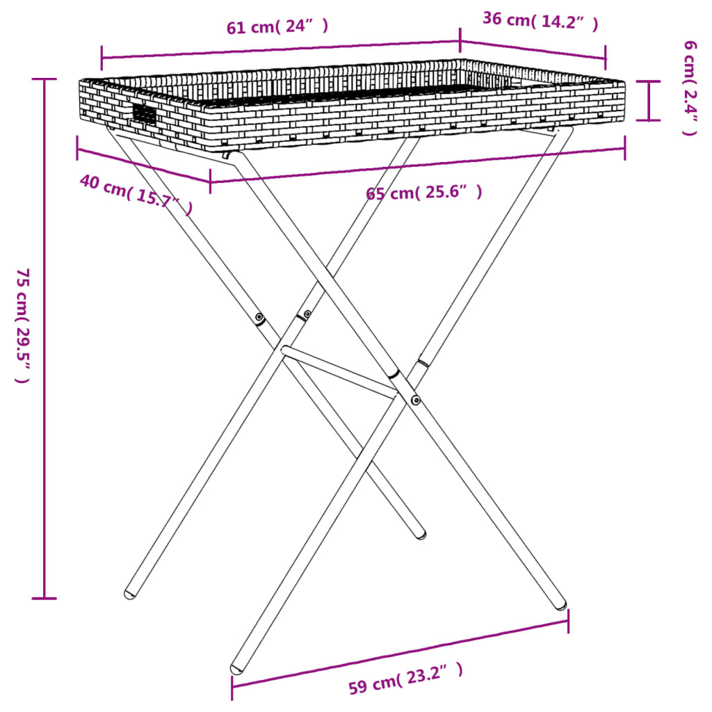 vidaXL kokkupandav laud kandikuga, beež, 65x40x75 cm, polürotang