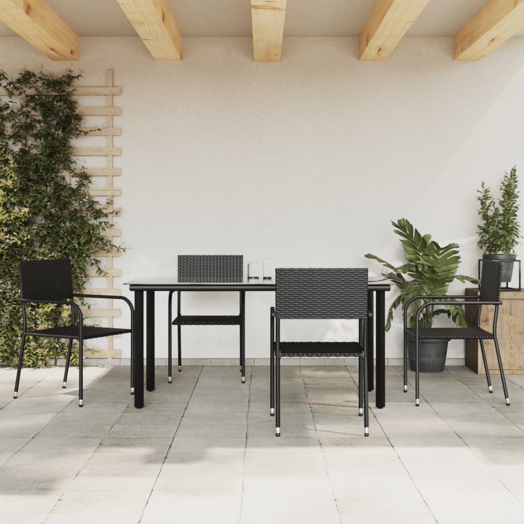 vidaXL 5-osaline aia söögimööbli komplekt, must, polürotang ja teras