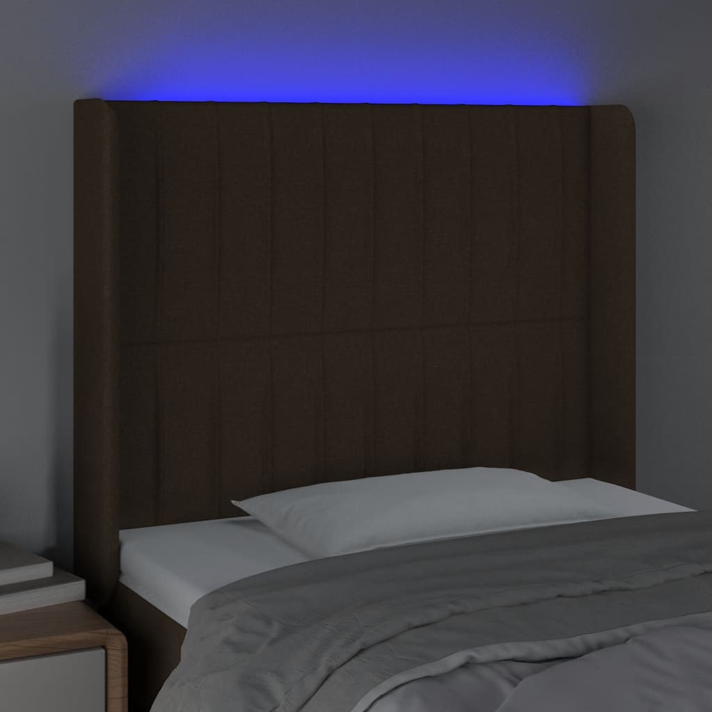 vidaXL LED-voodipeats, tumepruun, 103x16x118/128 cm, kangas