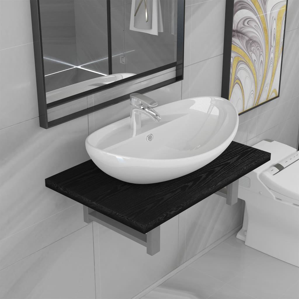 vidaXL kaheosaline vannitoamööbli komplekt, keraamiline, must