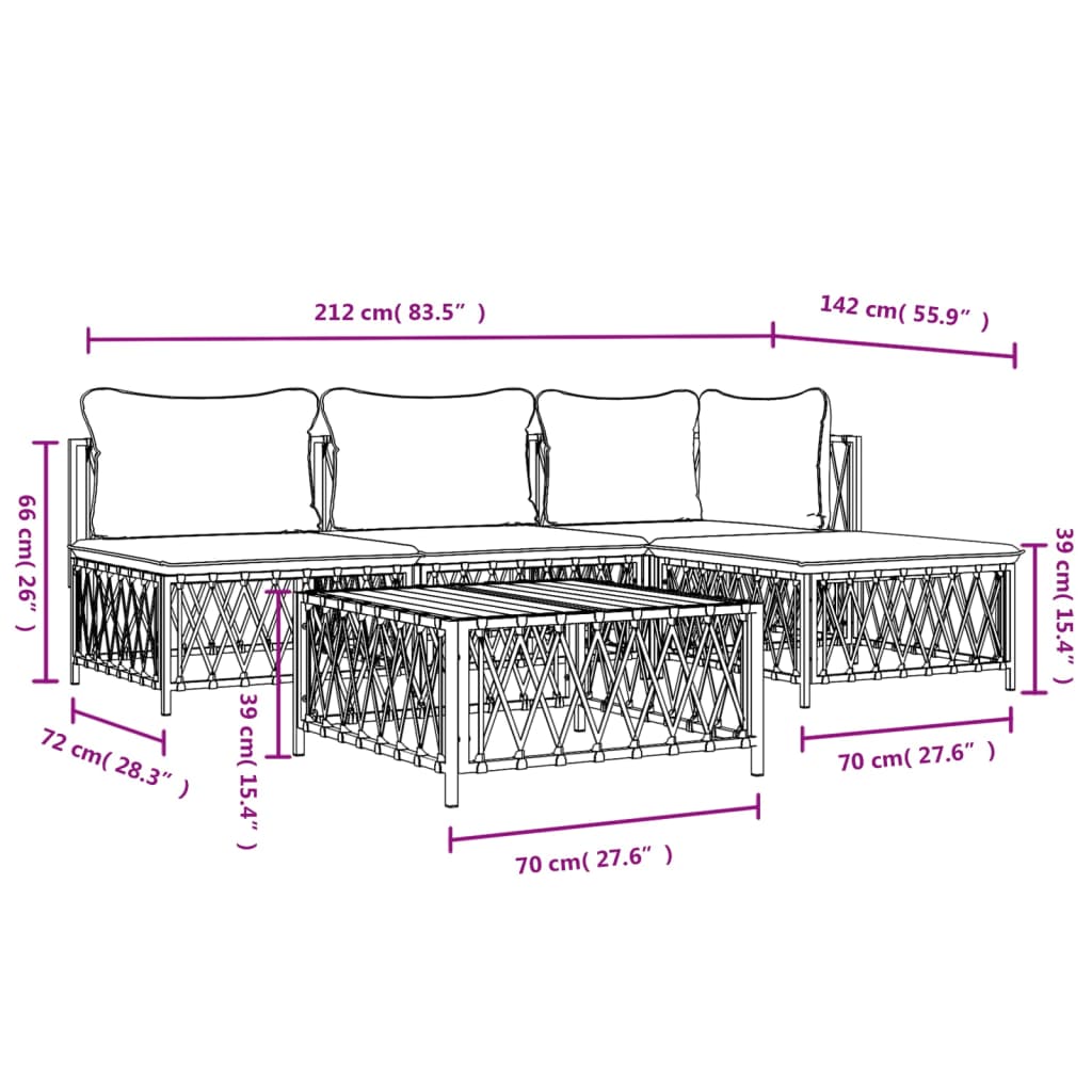 vidaXL 5-osaline aiamööbli komplekt patjadega, antratsiit, teras