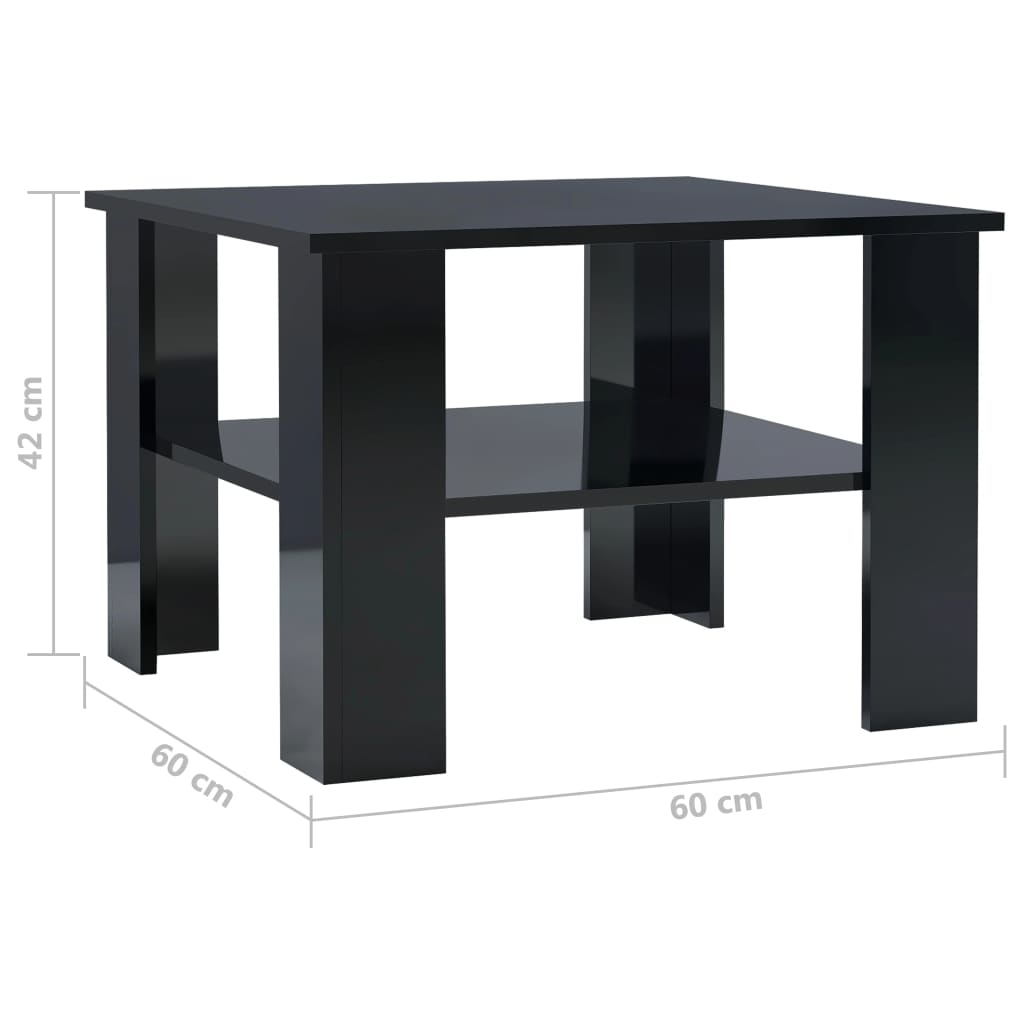 vidaXL kohvilaud, kõrgläikega, must, 60 x 60 x 42 cm puitlaastplaat