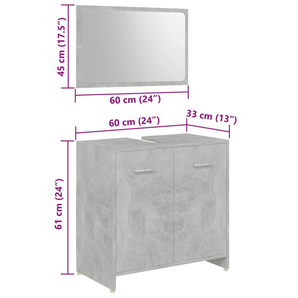 vidaXL 4-osaline vannitoamööbli komplekt, betoonhall, puitlaastplaat