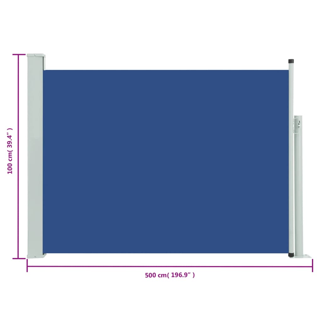 vidaXL lahtitõmmatav terrassi külgsein, 100 x 500 cm, sinine