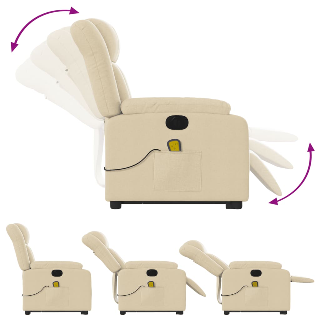 vidaXL elektriline püsti tõusmist toetav massaažitool kreemjas, kangas