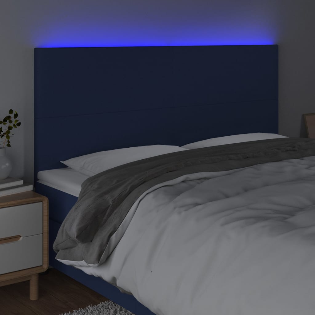 vidaXL LED-voodipeats, sinine, 200x5x118/128 cm, kangas