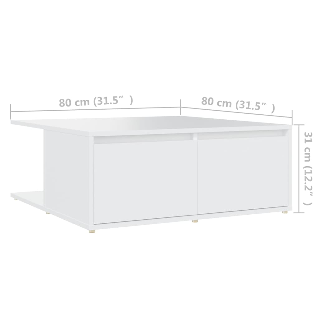 vidaXL kohvilaud, valge, 80 x 80 x 31 cm, puitlaastplaat