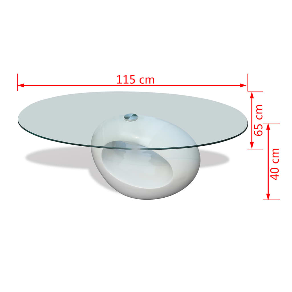 vidaXL ovaalse klaasist plaadiga kohvilaud, kõrgläikega valge