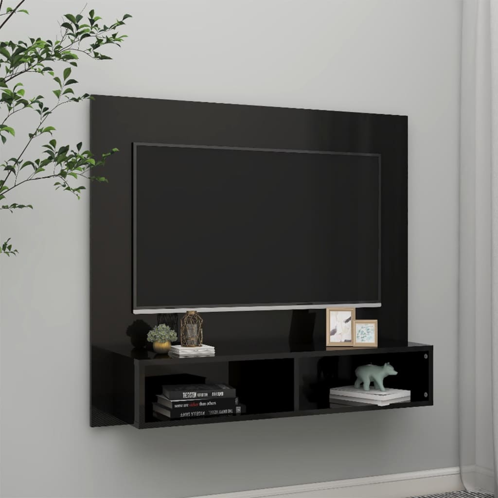 vidaXL TV-seinakapp, kõrgläikega must, 102x23,5x90 cm, puitlaastplaat