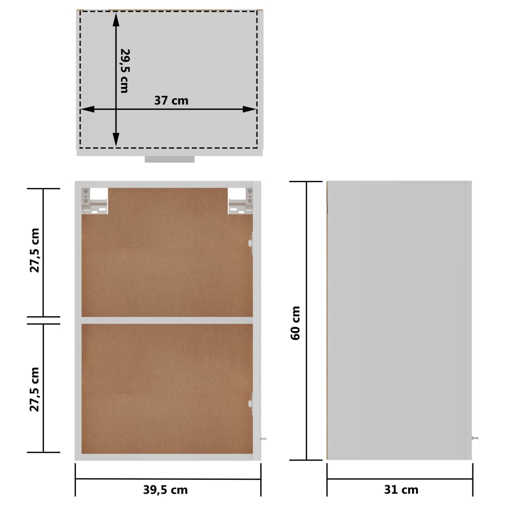 vidaXL rippuv köögikapp, valge, 39,5 x 31 x 60 cm, puitlaastplaat