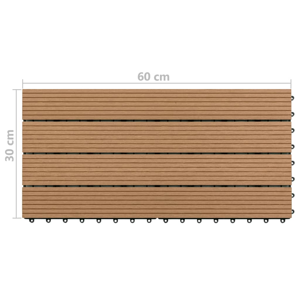 vidaXL terrassiplaadid, 6 tk, WPC, 60 x 30 cm, 1,08 m², pruun