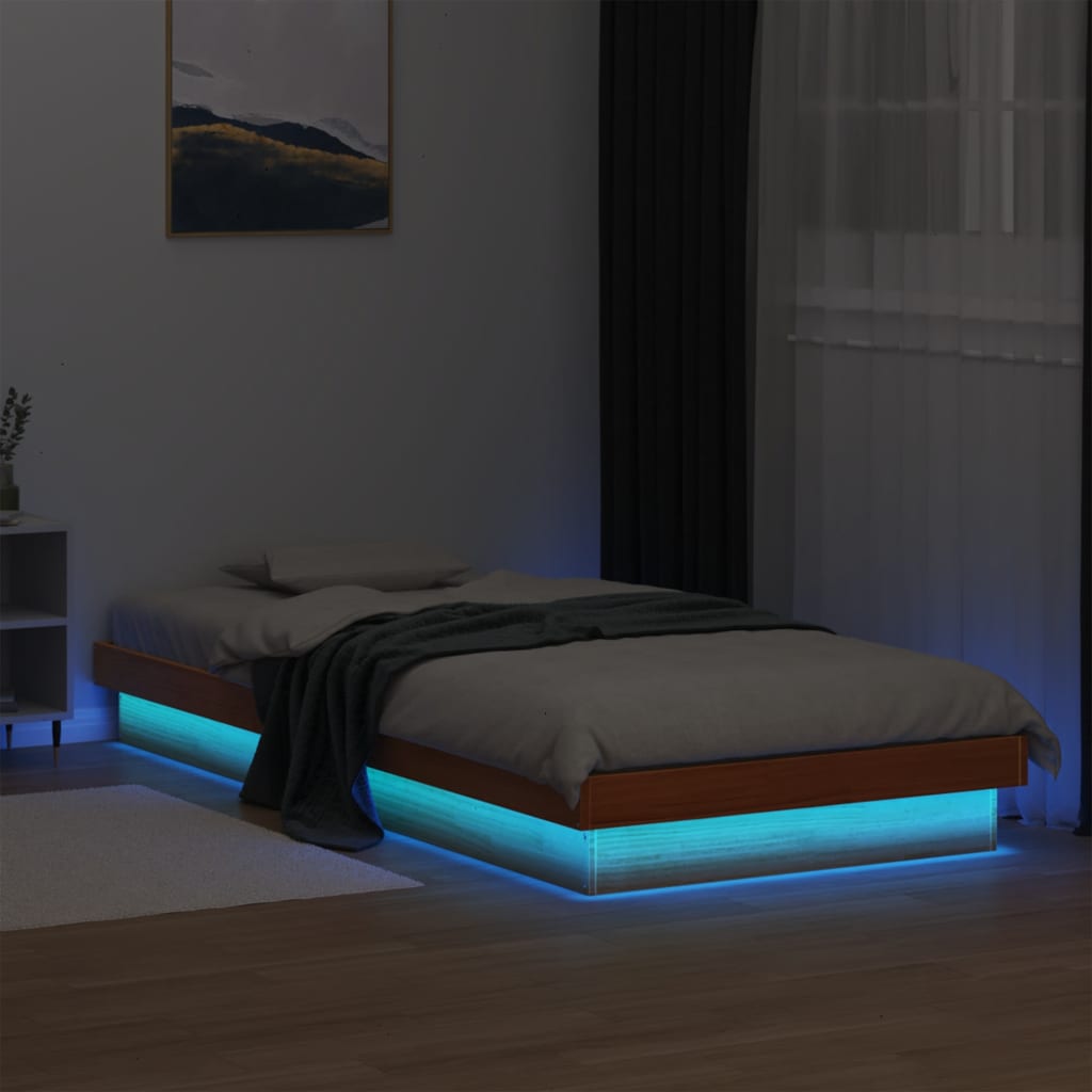 vidaXL voodiraam LEDiga, vahapruun, 100 x 200 cm, männipuit