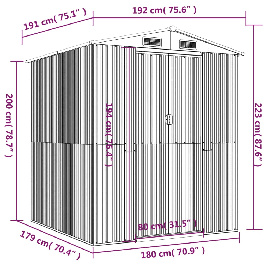 vidaXL aiakuur, helehall, 192x191x223 cm, tsingitud teras