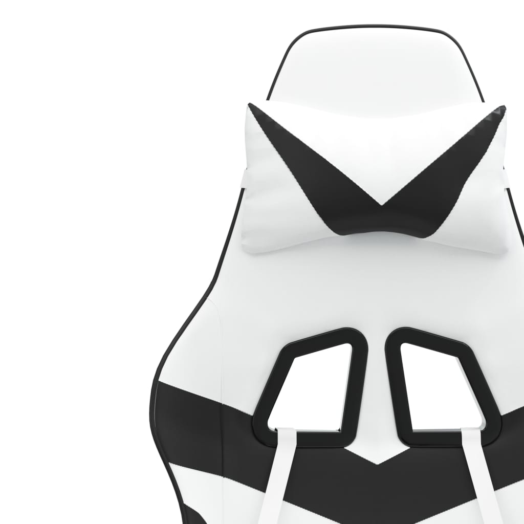 vidaXL pööratav mänguritool jalatoega, valge ja must, kunstnahk
