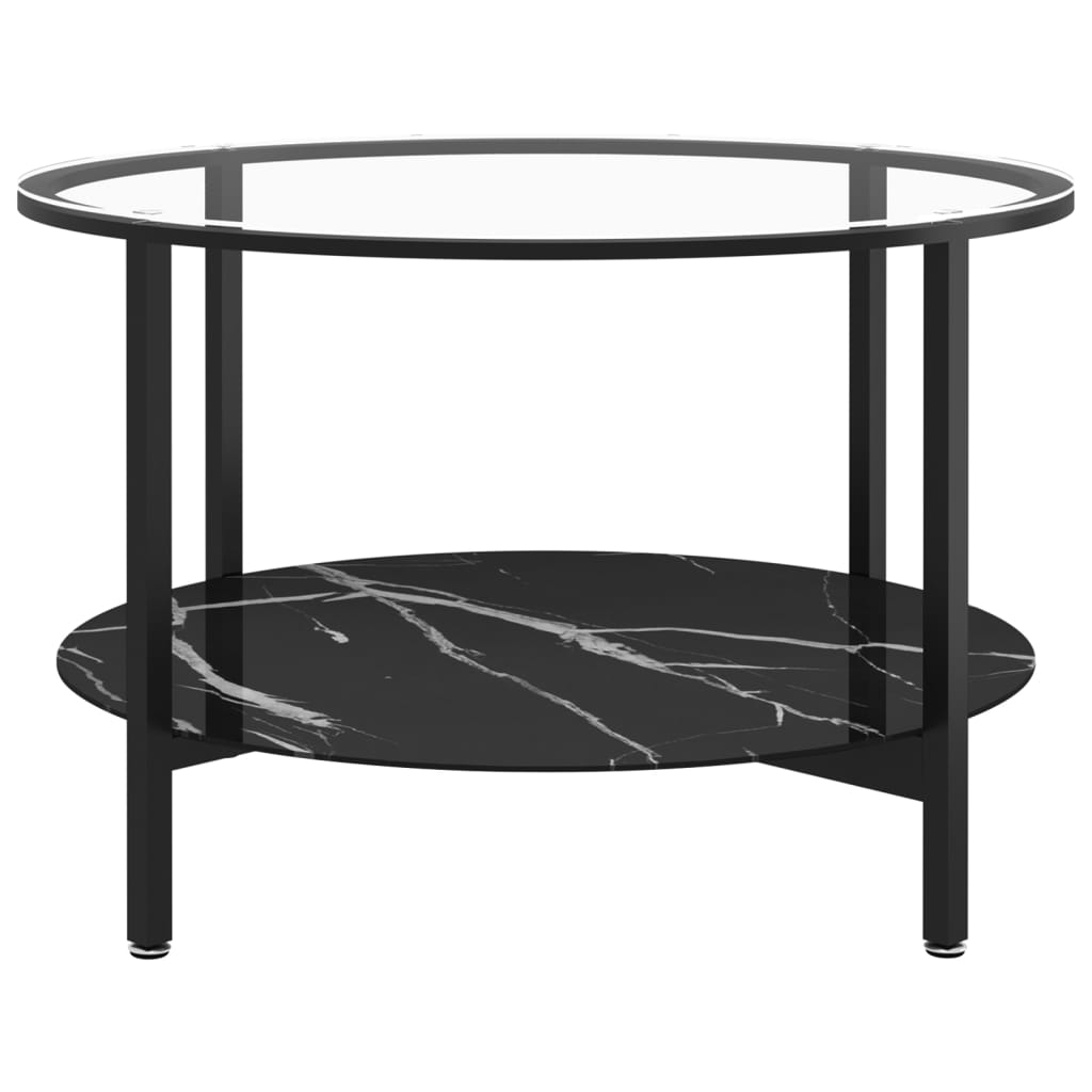 vidaXL teelaud, must ja must marmor, 70 cm, karastatud klaas