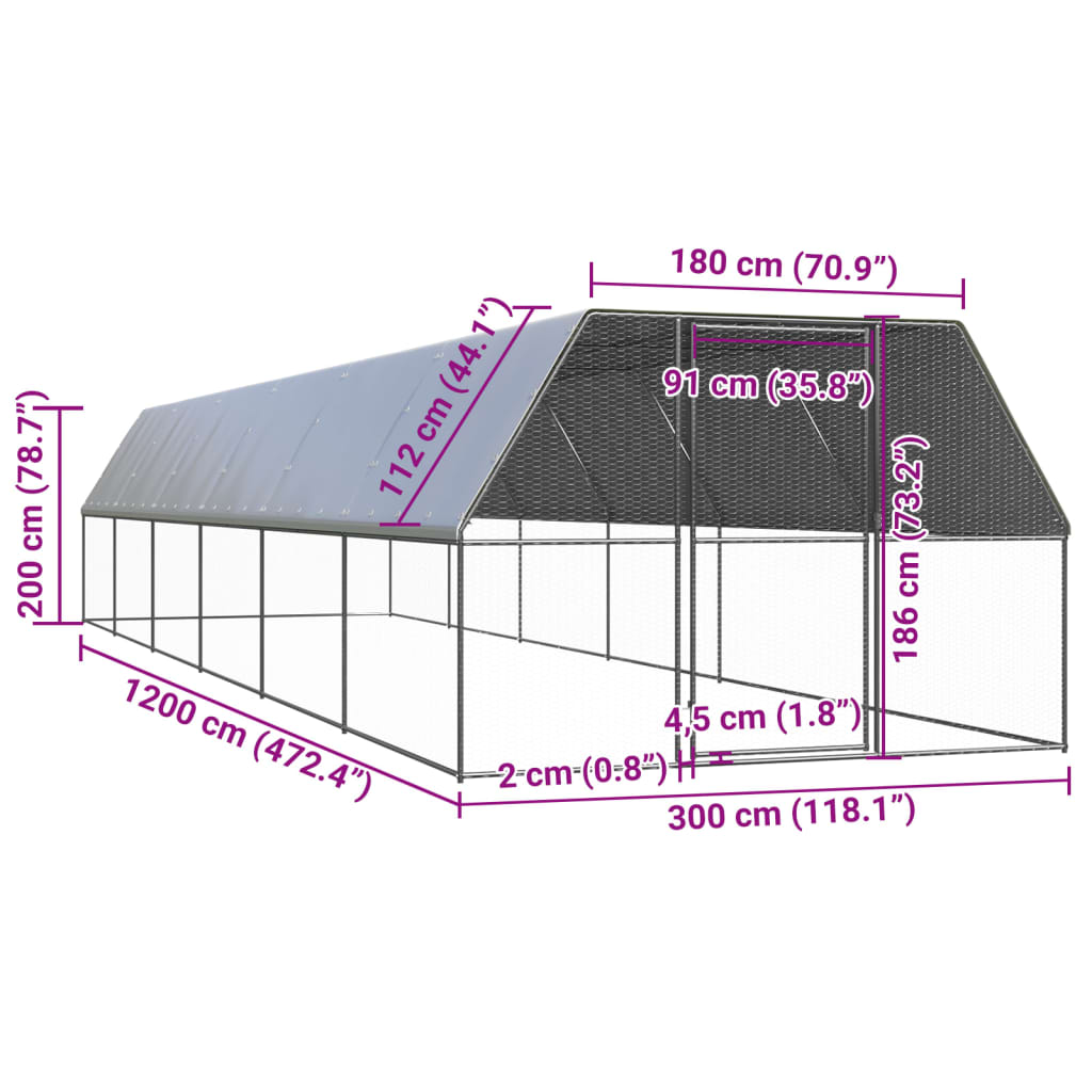vidaXL õue kanapuur, 3 x 12 x 2 m, tsingitud teras