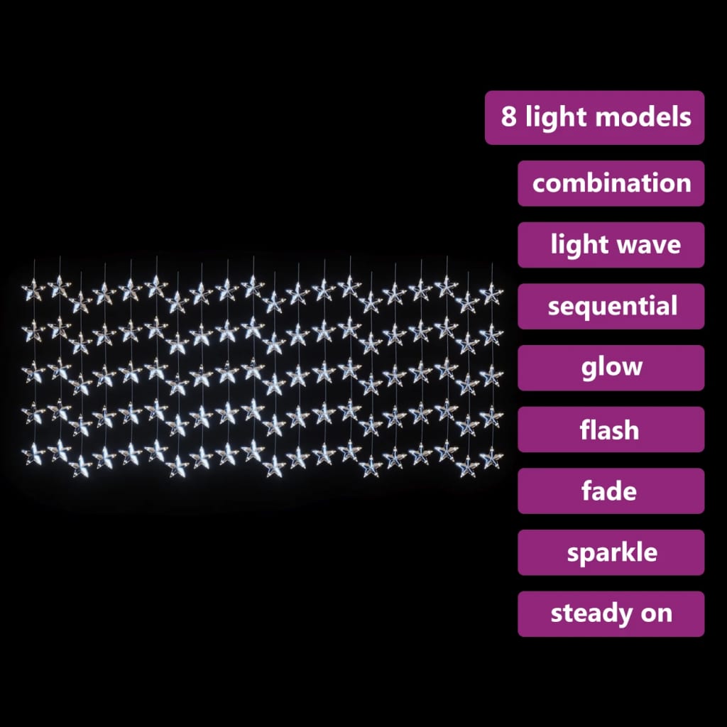 vidaXL LED-valguskardin tähtedega, 500 LEDi, külm valge, 8 funktsiooni