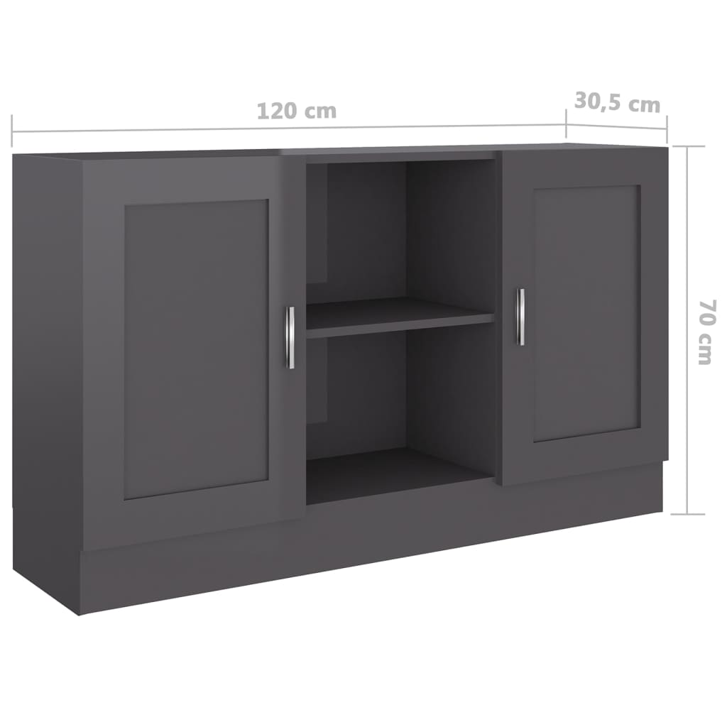 vidaXL puhvetkapp, kõrgläikega hall 120 x 30,5 x 70 cm puitlaastplaat