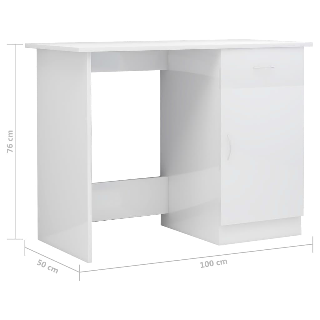 vidaXL kirjutuslaud, kõrgläikega valge 100 x 50 x 76 cm puitlaastplaat