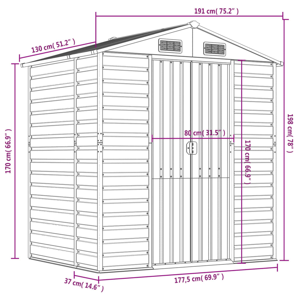 vidaXL aiakuur, helepruun, 191x130x198 cm, tsingitud teras