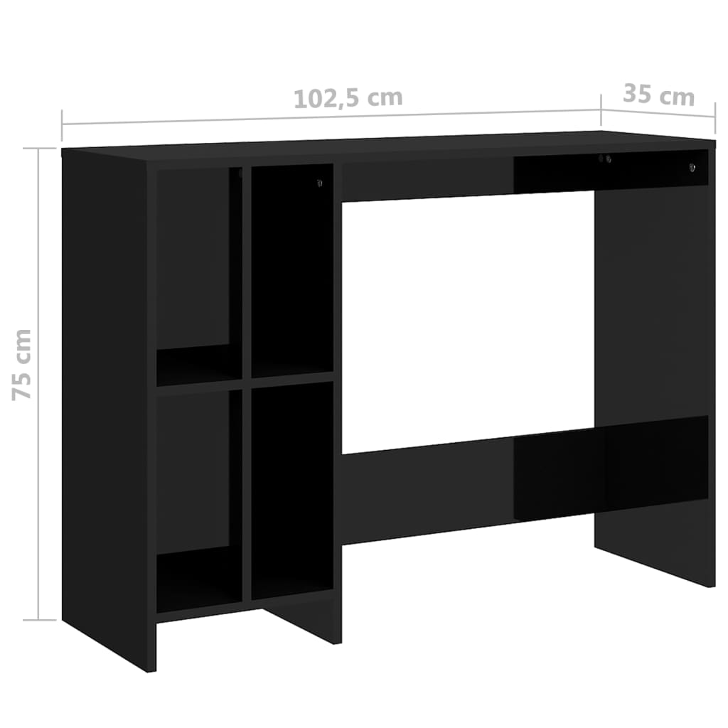vidaXL kirjutuslaud, kõrgläikega must, 102,5 x 35 x 75 cm, puitlaastplaat